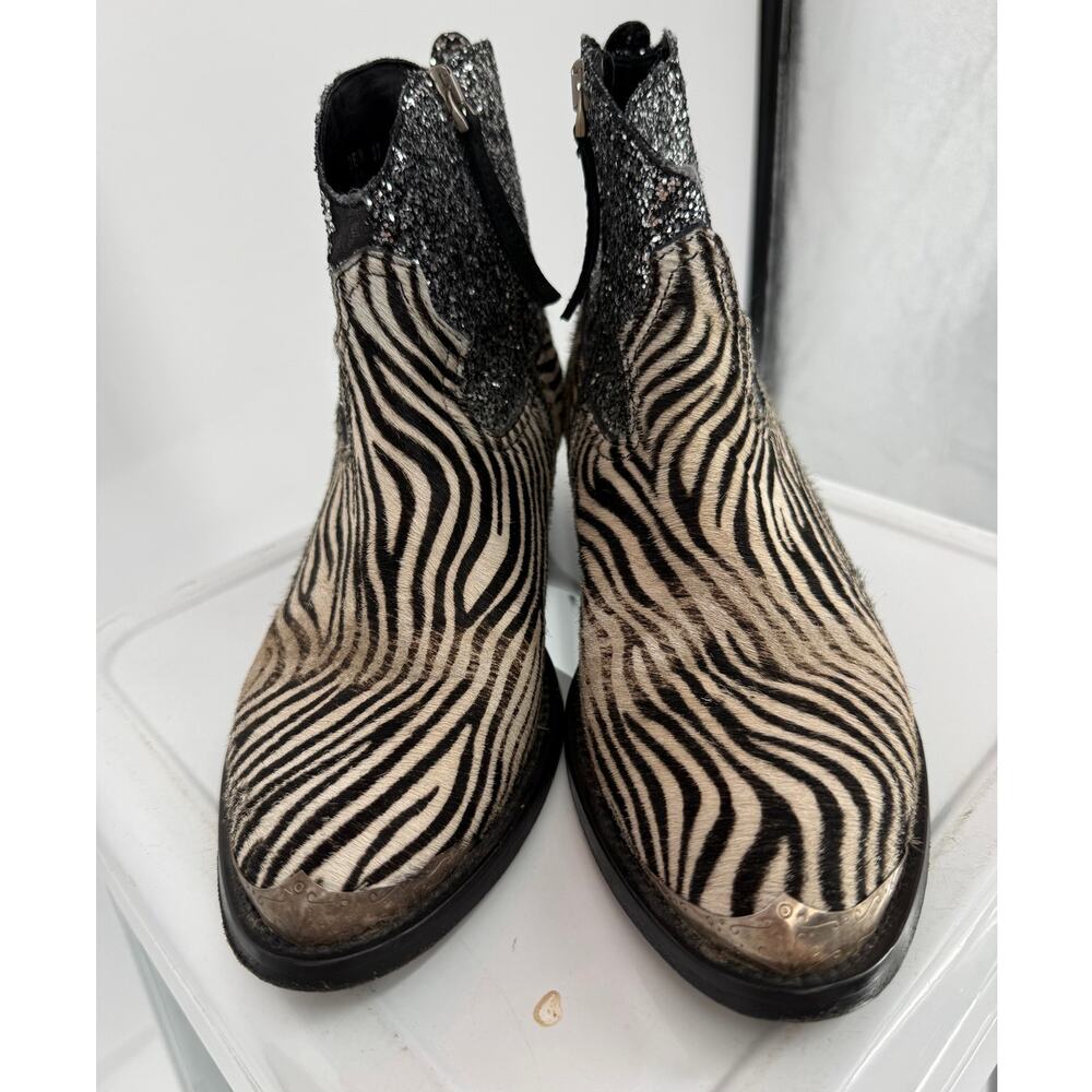 Golden Goose Ankle Western Zip Boots Bootie Zebra Ponyhair Zebra Glitter Size 37 - Picture 4 of 10